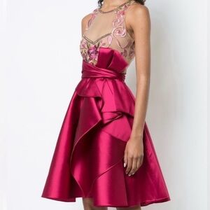 Marchesa Notte Sleeveless Draped Mikado Cocktail Dress
